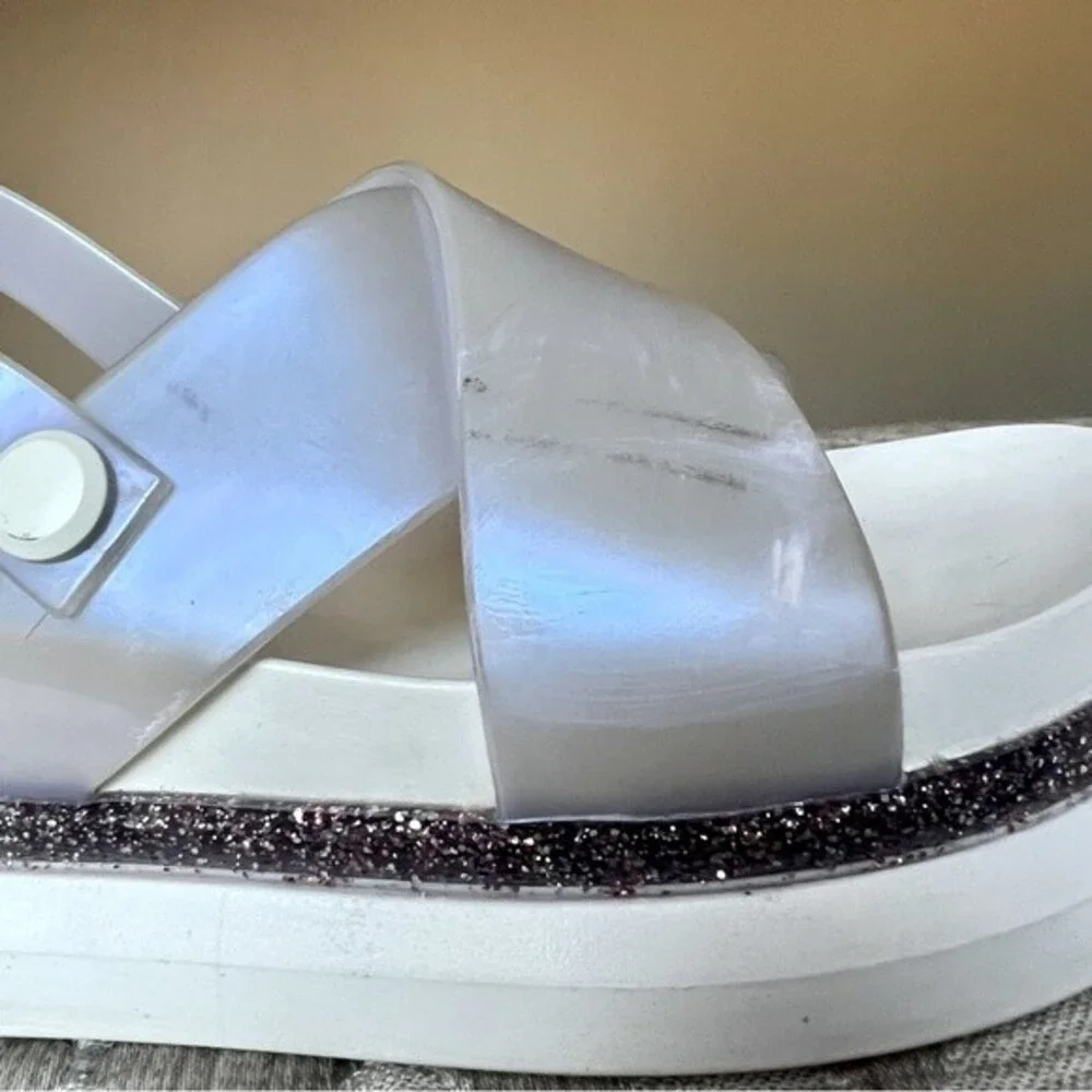 Melissa Awaytomars White Cosmic Sandals II Glitter Platform Soles Women’s Size 6